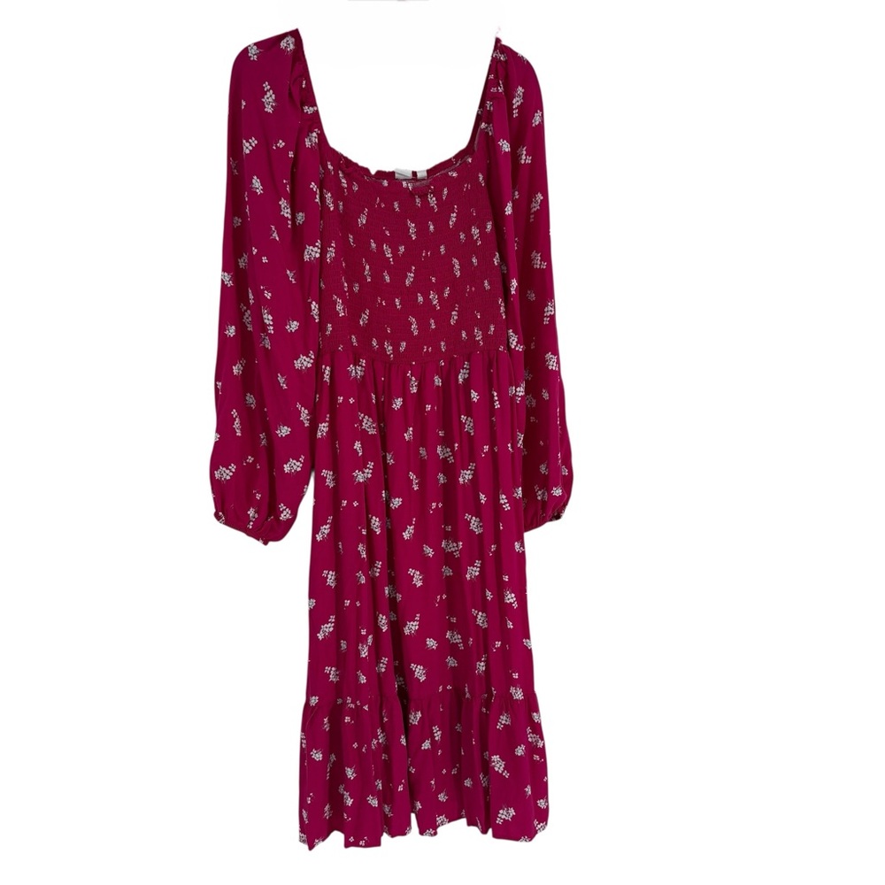 Gap Pink floral Maxi Dress size XL Smocked Milkmaid Tiered Square Neck Cottage
